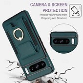 お買い得  その他のスマホケース-電話 ケース 用途 ピクセル9プロ ピクセル9プロXL Pixel 8 Pro Pixel 8 ピクセル9 バックカバー バンカーリング カード挿入口 耐衝撃 レトロ風 TPU PUレザー