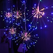 baratos Luzes solares de corda-4 luzes de fogos de artifício solares, luzes de caminho solares 360 leds com controle remoto 8 modos, luzes externas à prova d&#039;água para jardim, quintal, pátio, passarela, decorações de natal e