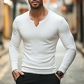 preiswerte Geripptes Strick-T-Shirt-Herren T Shirt Geripptes Strick-T-Shirt T-Shirt Langarmshirt Langarm V Ausschnitt Sommer Frühling &amp; Herbst Einfach Grubenstreifen Mode Designer Basic Gerippt Urlaub Straße Ausgehen Hellblau Schwarz
