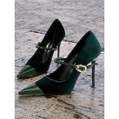 cheap Formal-Women&#039;s Burgundy Velvet Pointed Toe Stiletto Heels – Elegant High Heels with Gold Buckle for Formal and Evening Wear