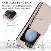 abordables Carcasas Samsung-teléfono Funda Para Z Flip 6 Z Flip 5 Z Flip 4 Z Flip 3 Funda Trasera con Soporte con cordón Ranura para tarjetas Retro TPU Cuero de PU