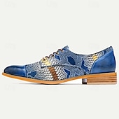 cheap Elemental Dress Shoes-Men&#039;s Premium Cowhide Leather Oxford Shoes with Snake Print – Blue Casual Dress Shoes for Formal &amp; Party Occasions