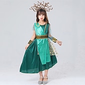 preiswerte Halloweenkostüme für Mädchen-kinderkleidung Mädchen Cosplay-Kleid Party Kleid Farbblock Kurzarm Leistung Halloween Party Patchwork Schön Süß Polyester Maxi abendkleider A Linie Kleid Sommer 4 Jahre + Grün