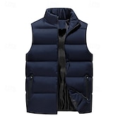 voordelige Gilets-Voor heren Winterjas Winterjack Puffervest Vest Gewatteerd vest Cardigan Casual Kamperen&amp;Wandelen Winter Zak Polyester Winddicht Warm Vrijetijdsschoenen Effen / effen kleur Opstaande boord Zwart Rood