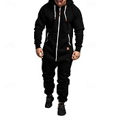 cheap Tracksuits-Men&#039;s Tracksuit Jumpsuit Full Zip One-piece Casual Fall Long Sleeve Thermal Warm Soft Fitness Gym Workout Running Sportswear Activewear Solid Colored Dark Grey Dark Khaki Black