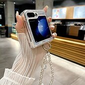 Недорогие Чехлы для Samsung-телефон Кейс для Назначение SSamsung Galaxy Z-флип 6 Z Flip 5 Z Flip 4 Z Flip 3 Кейс на заднюю панель с ремешком на запястье Защита от удара Ретро ПК