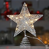 economico Cima dell&#039;Albero-Puntale per albero di Natale con stella e luce a LED, stella a cinque punte in ferro 3D con glitter, decorazione per albero da appendere, regalo per decorazioni natalizie da tavolo per la casa