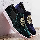 cheap Casual-Men&#039;s Burgundy Velvet Slip-On Loafers with Golden Embroidery and White Sole – Luxurious Casual Shoes for Parties and Events