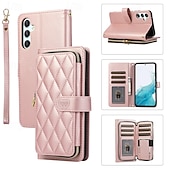 cheap Samsung Cases-Phone Case For S24 Ultra S24 Plus S24 S24 FE S23 S22 S21 S20 Ultra Plus FE A55 A35 A25 A15 5G A54 A34 A14 A73 A53 A33 A23 A13 A72 A52 A32 A22 A12 A51 Flip Cover with Stand Holder Zipper with Wrist