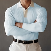 preiswerte Klassisches Poloshirt für Herren-Herren Poloshirts Golf Poloshirts Formal Arbeit Gerippter Polokragen Langarm Modisch Komfortabel Farbblock Knopf Sommer Frühling Herbst Hellblau Weiß Grün Poloshirts