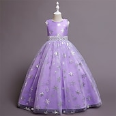 preiswerte Partykleider-kinderkleidung Mädchen Cosplay-Kleid Party Kleid Schneeflocke Ärmellos Leistung Weihnachten Gitter Rückenfrei Patchwork Schön Süß Polyester Maxi abendkleider Schaukelkleid Tüll-Kleid Winter 4-12 Jahre