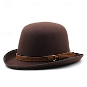 abordables Fedora Hat-Hombre Sombrero del Derby de Kentucky Sombrero para el sol Sombrero de vaquero Sombrero Fedora Trilby Negro Rojo Tejido de lana Estilo retro Moda siglo 18 estado de texas Diario Fiesta temática Color