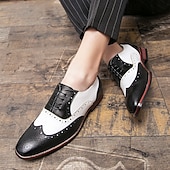 abordables Zapatos Brogue-Zapatos Oxford con punta de ala en marrón y blanco para hombre, zapatos de vestir vintage de cuero genuino inspirados en Gatsby para fiestas, bodas y eventos formales de la década de 1920.