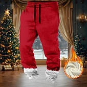 billiga Julscen outfit-Jul Herr Ensfärgat Träningsbyxor i fleece Dragsko Elastisk midja Ledigt Utomhus Hem Festkvällskläder Ficka Thermal Vinter 3D-tryck Rubinrött