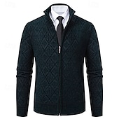 preiswerte Herren Strickjacke-Herren Strickjacke Zip Pullover Reißverschluss Grobstricken Stricken Standard Zip Tasche Geometrisch Stehkragen Strickware Elegant Heim Arbeit Bekleidung Bischof Frühling Herbst Schwarz Marineblau M