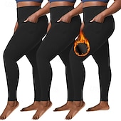 billige Yoga Leggings &amp; Tights-Dame Yogabukser Leggings med fleece Yoga Leggings med telefonlomme Høy Midje Pilates Treningsøkt Trene Strømpebukse Helfarge Mørkegrå Svart Burgunder Spandex Fleece Høst Vinter Store størrelser sport