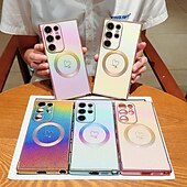 baratos Capa Samsung-telefone Capinha Para S24 S23 S22 S21 Ultra Plus S24 FE S21 FE S20 FE S25 Ultra Capa traseira Magnética Suporte para carregamento sem fio Antichoque Retro TPU Galvanização