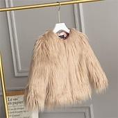 cheap Outerwear-Kids Girls&#039; Faux Fur Coat Solid Color Cute School Coat Outerwear 4 years+ Fall White Champagne Wine