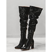 cheap Slouch Boots-Women&#039;s Black Slouchy Over-the-Knee Boots – Stylish Pointed Toe with Block Heel for Winter Fashion and Evening Outfits