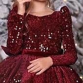 preiswerte Partykleider-kinderkleidung Mädchen Party Kleid Feste Farbe Langarm Leistung Gitter Prinzessin Süß Gitter Mitte der Wade Etuikleid Tüll-Kleid Sommer Frühling Herbst Kinder Schwarz Wein Marineblau