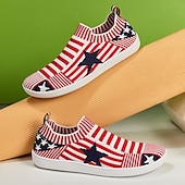 abordables Zapatillas de hombre-Zapatillas sin cordones con bandera estadounidense patriótica para hombre, zapatos casuales de punto cómodos y transpirables para uso diario