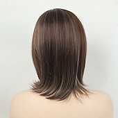cheap Older Wigs-Shoulder Length Dark Brown Straight Bob Wigs Synthetic Medium Length Bob Hair Wig Halloween Costume Wigs for Women