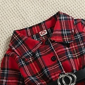 cheap Casual Dresses-Kids Girls&#039; Dress Plaid Long Sleeve Performance Party Patchwork Adorable Daily Polyester Midi Casual Dress Spring Fall 4 years+ Red