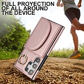 Недорогие Чехлы для Samsung-телефон Кейс для Назначение S24 S23 S22 S21 Ultra Plus S24 ФЭ S21 FE А55 А35 А25 А15 5Г A14 A54 A72 А73 А53 A52 Кейс на заднюю панель Кольца-держатели Разъем для карты Защита от удара Ретро