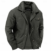 tanie Kurtki i płaszcze męskie-Męskie Kurtka Trucker Płaszcz zimowy Kurtka polarowa Kurtka Sherpa Biuro i kariera Codzienne Keep Warm Wygodne Kieszeń Zima Równina Zabytkowe Moda Klapa Niebieski Zielony Khaki Kurtki