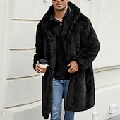 billiga Herrjackor och -rockar-Herr Vinterjacka Fleece-jacka Fuskpälskappa Dagligen Semester Håller värmen Håller värmen Fleece Höst vinter Leopardtryck Mode Streetwear Huva Lång Svart Vit Gul Jacka