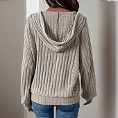 baratos Moletons e Sweatshirts Texturizados-moletom feminino com capuz moletom casual simples rua diário moletom com capuz botões manga longa cáqui outono inverno