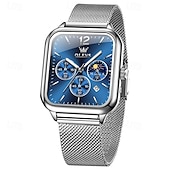 abordables Montres à quartz-nouvelle marque olevs olevs tendance montres pour hommes cadran carré calendrier lumineux des phases de lune multifonction ceinture en maille à trois yeux montre à quartz à phases de lune