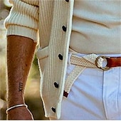 abordables suéter de la rebeca de los hombres-Hombre Chaqueta de Punto Suéter de punto Estriado Tejer Regular Abotonar Color sólido Redonda Moda Clásico Ropa Cotidiana Cita Ropa Otoño invierno Blanco S M L