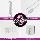 abordables Lampes néon led-enseigne au néon café - rose &amp;néon LED blanc pour café, bar, restaurant, décoration murale alimentée par USB pour chambre, pub, fête d&#039;anniversaire