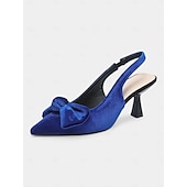 economico Semi-formale-scarpe col tacco a spillo in velluto blu da donna con cinturino posteriore e fiocco – eleganti tacchi alti per eventi formali e feste