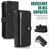 baratos Capa Samsung-telefone Capinha Para Dobra Z 6 Z Fold 5 Z Fold 4 Z Fold 3 Capa traseira Com Suporte Zíper com cordão Retro TPU Couro PU