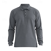 economico Polo classica da uomo-Per uomo Testurizzato Canotta Muscolare Formale Lavoro Colletto Polo a Coste Manica Lunga Caldo Essenziale Tinta unica Bottoni Primavera Autunno Vestibilità aderente Nero Bianco Giallo Blu marino