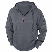 economico felpe con cappuccio da uomo di base-Per uomo Felpa con cappuccio Felpa con zip Felpa con cappuccio in pile Compatto Nero Blu marino Cachi Grigio chiaro Grigio scuro Con cappuccio mezza cerniera Liscio Tasche Ufficio Sportivo Informale