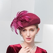 voordelige Feesthoeden-hoeden wollen baret hoed bolhoed / cloche hoed bruiloft cocktail elegante bruiloft met veren hoofddeksel hoofddeksels