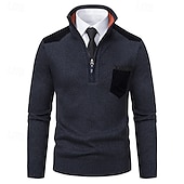 billige genser for menn-Herre Genser Tykk Strikke Lomme Halv glidelås Helfarge Høy krage Elegant Årgang Formell Hjem Klær Biskop Høst Vinter Rød Navyblå S M L