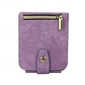 abordables Carcasas Samsung-teléfono Funda Para Z Flip 6 Z Flip 5 Z Flip 4 Z Flip 3 Gire la tapa con Soporte Cremallera con cordón Retro TPU Cuero de PU