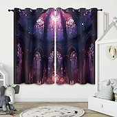 お買い得  ブラックアウトカーテン-2パネルカーテンドレープ遮光カーテンリビングルーム寝室キッチン屋内ステンドグラス窓装飾断熱部屋を暗くする