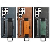 Недорогие Чехлы для Samsung-телефон Кейс для Назначение S24 S24 Ultra Plus S23 Ultra Plus S23 S22 S22 Плюс Ультра S25 Ультра Кейс на заднюю панель со стендом с ремешком на запястье Разъем для карты Ретро ТПУ ПК Кожа PU