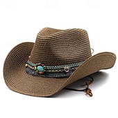 Недорогие Мужские головные уборы-Муж. Соломенная шляпа Шляпа от солнца Ковбойская шляпа Шляпа Fedora Trilby Черный Белый Соломенная веревка Старинный Мода 18-ый век штат Техас Повседневные Тематическая вечеринка