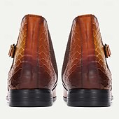 cheap Premium Leather Boots-Men&#039;s Brown Ankle Boots with Brogue Detailing &amp; Snakeskin Accent - Premium Cowhide Leather Dress Boots for Formal &amp; Casual Wear