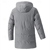 cheap Men&#039;s Downs &amp; Parkas-Men&#039;s Winter Jacket Puffer Jacket Hoodie Jacket Parka Pocket Polyster Fleece lined Daily Wear Date Vacation Long Fashion Casual Comfortable Thermal Warm Fall &amp; Winter Solid / Plain Color Black Army