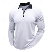 cheap Men&#039;s Classic Polo-Men&#039;s Quarter Zip Polo Golf Shirt Vacation Casual Daily Quarter Zip Long Sleeve Fashion Basic Color Block Front Zipper Spring &amp;  Fall Regular Fit Black White Burgundy Navy Blue Khaki Army Green