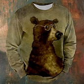 baratos Moletons 3D masculinos-Homens Urso camisolas Moletom Manga Longa Moletom Gola Redonda Moda Estilo bonito Diário impressao 3D Esportes Feriado Crewneck Inverno Primavera &amp; Outono
