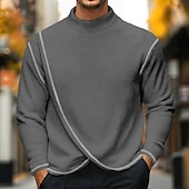 preiswerte T-Shirt mit Waffelstrick-Herren Waffelhemd Rollkragenhemd T-Shirt Langarmshirt Langarm Rollkragen Stehkragen Frühling &amp; Herbst Einfarbig Mode Designer Basic Wickeln Urlaub Straße Ausgehen Weiß Blau Marineblau Top T-Shirt für