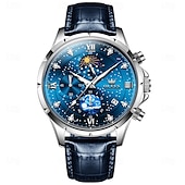 voordelige Quartz-horloges-olevs 9807 herenhorloge modetrend multifunctioneel origineel sterrenhemel waterdicht maanfase horloge luxe merk heren quartzhorloge